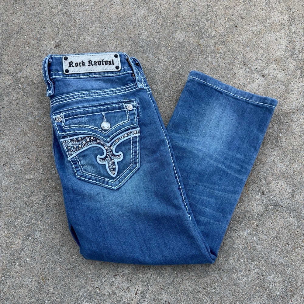 Rock Revival Bambi Capri Jeans Women's Size 25‎ (27x22) Rhinestone Stitching